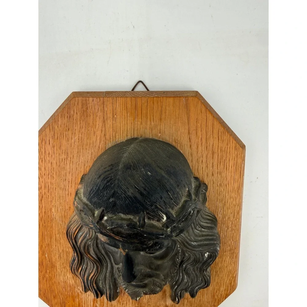 Jesus‎ Wall Plaque Religious Brown Metal Relief Wood Octagon Decor 7